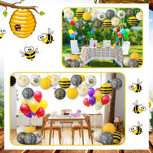Panelee 12 Pcs Bee Paper Lanterns Party Decorations 8 Inch Hanging Round Hanging Paper Party Decorations for Holiday Indoor Outdoor Supplies