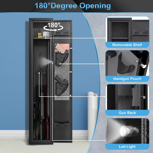 Gun Safes for Home Rifle and Pistols, Rifle Gun Safe, Gun Safe Quick Access, Gun Cabinet with Removable Shelf, LED Light, Pistol Pouches & Inner Cabinet (2-3 gun safe digital)