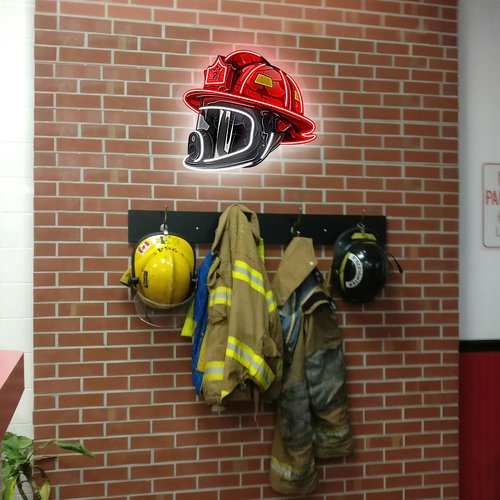Firefighter Helmet Neon Sign, LED Neon Pop Firefighting Hero's Helmet Decor, USB Power, Fire Station Decor & Fireman Gift, Durable Art for Home/Bar(Red)