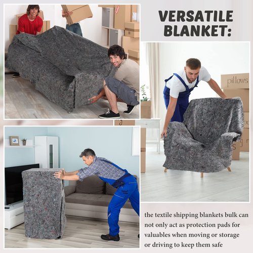 Oudain 24 Pieces Moving Blankets Bulk 39 x 71 Inch Soft High Tensile Strength Cotton Fiber Professional Packing Moving Storage Blankets