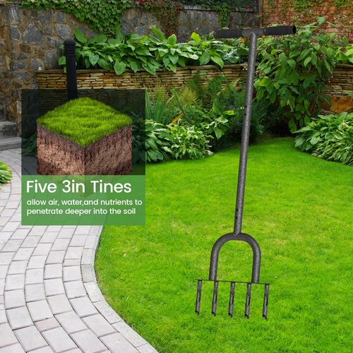 OZMSHF Lawn Coring Aerator, Steel 5 Core Plug Aerator Lawn Tool with Soft Rubber Grip, Manual Grass Aerator Tool, Garden Tool & Cleaning Hand Tool for Loosening Soil and Improving Lawn Health