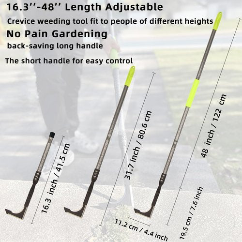 KLDOLLAR Crack Weeder, 48" Long Handle Crevice Weeding Tool with Soft Foam Grip, Stainless Steel Weed Puller Tool Weeder Tool, Efficient Weed Remover Tool for Sidewalk, Paver, Narrow and Wall Gaps