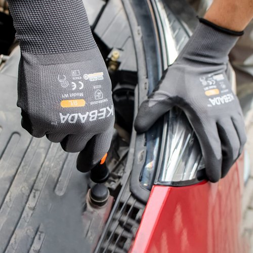 Kebada W1 Work Gloves for Men and Women, PU Coated Safety Gloves with Grip, Touchscreen, Ideal for Warehouse Package Handling, Construction, Gardening, Gray Large