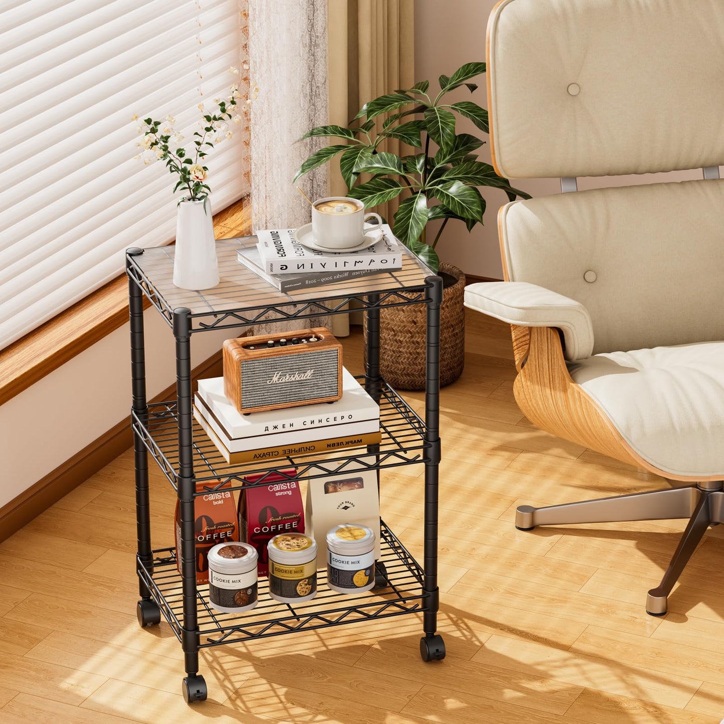 Golpart 3 Tier Adjustable Storage Shelves Heavy Duty Metal Utility Shelf Wire Shelving Unit Organizer Rack for Home Kitchen Office Bathroom Pantry Room 12" D x 18" W x 30" H