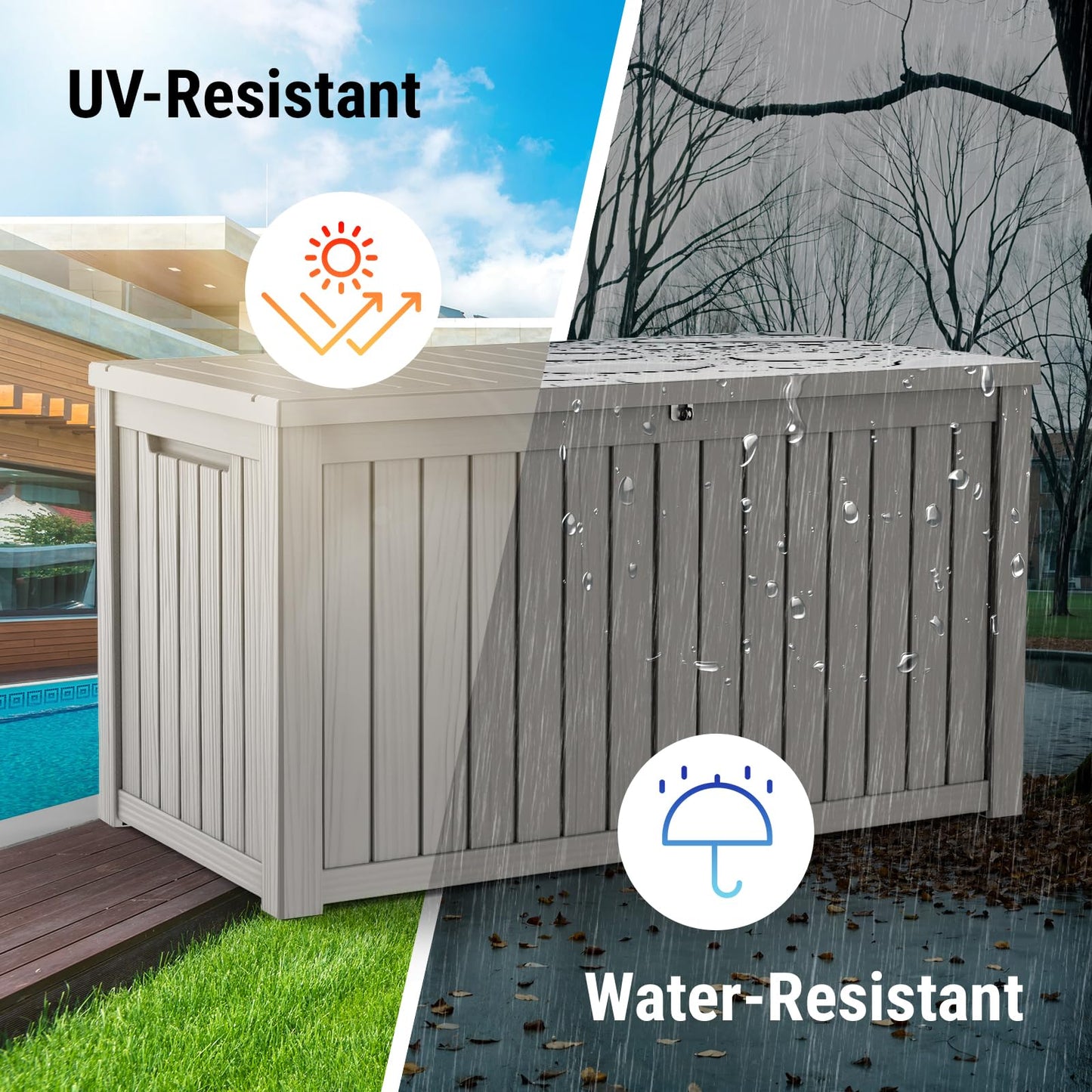 Mars Villa 180 Gallon Outdoor Storage Box, Large Waterproof Resin Deck Box for Patio Furniture Cushions, Pool Supplies, Gardening Tools, Lockable, Weatherproof and UV Resistant, Grey