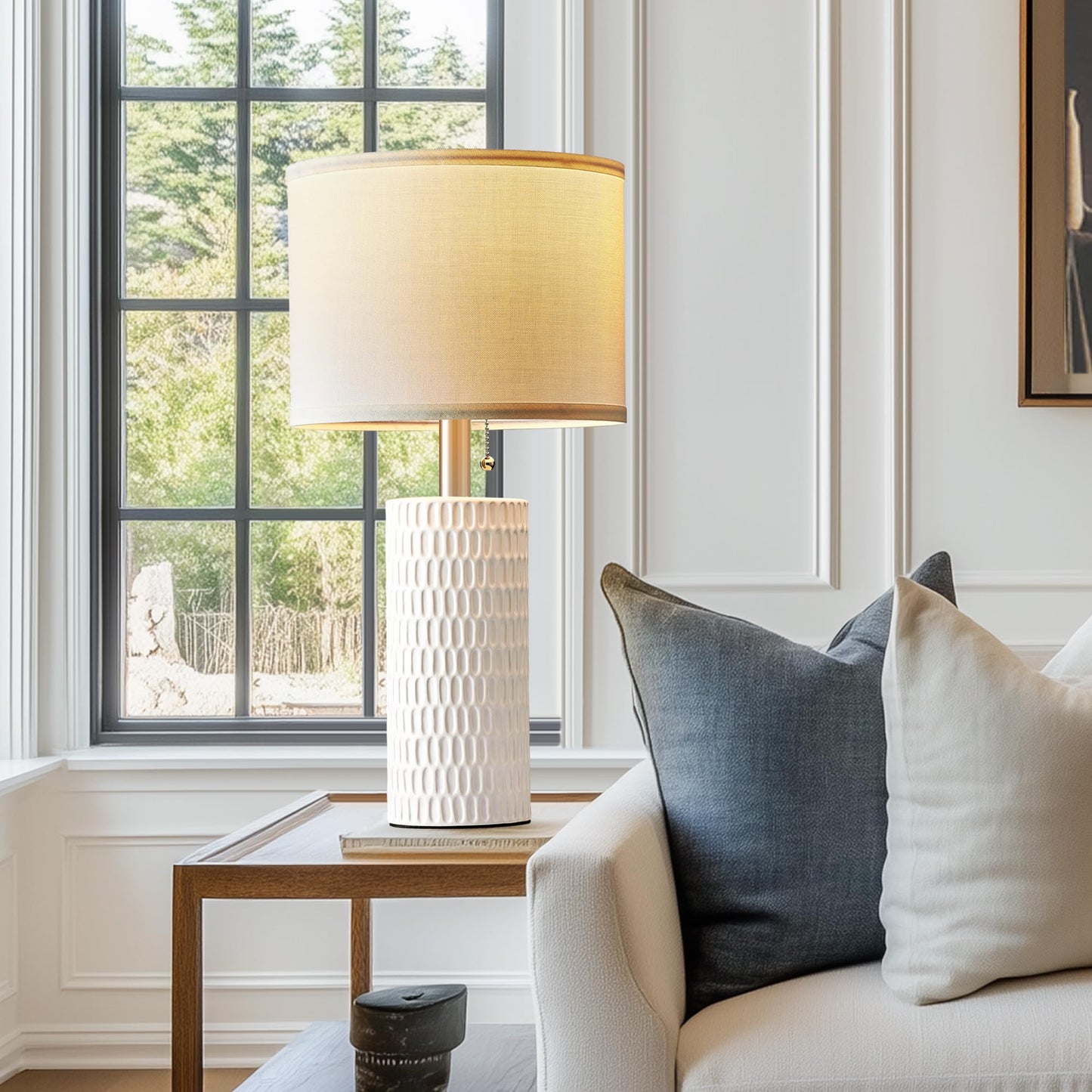 Reaketon Table Lamps for Living Room Set of 2, Ceramic Table Lamps for Bedroom, 20" Modern Lamps for Night Stands, White