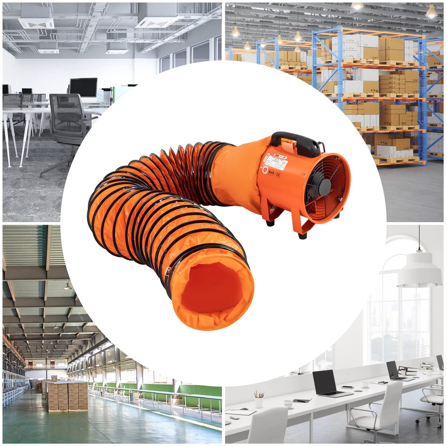 JJIESHENG Utility Blower Fan, 10-Inch Portable Industrial Extractor Fan with 32.8FT Ducting Ventilation Fan 320W High Velocity Ventilator Fume Extractor for Factories Warehouse Workshop