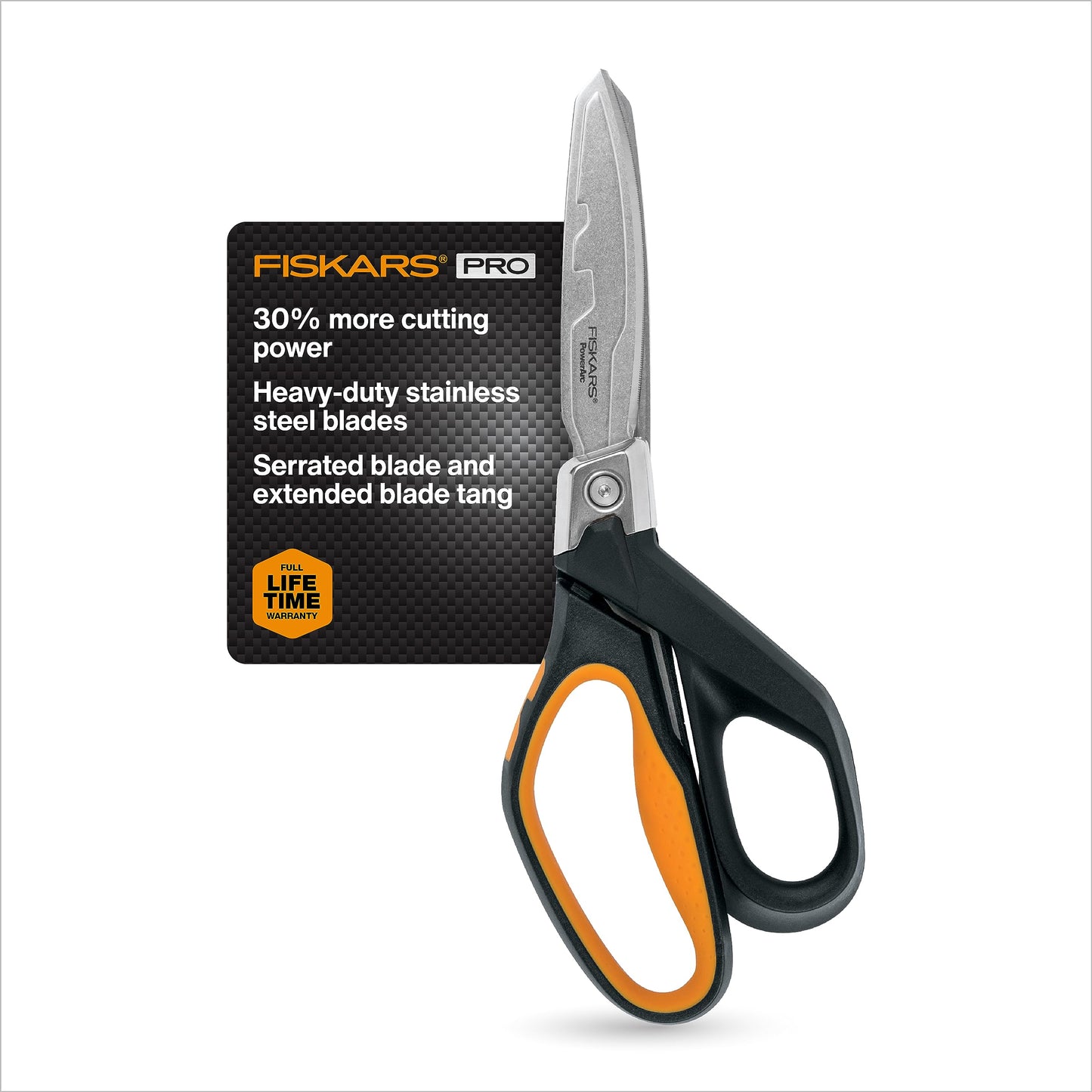 Fiskars Pro PowerArc Shop Shears, Heavy Duty Stainless Steal Scissor, Industrial Grade Tool for Building and Construction, 10 in, Orange/Black