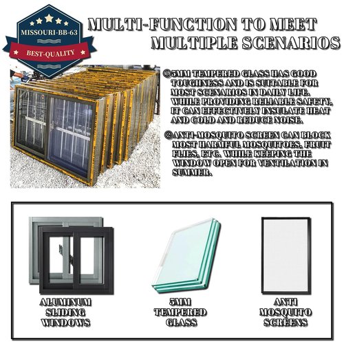 [Missouri Choose] 34x15in/ 86x38cm House Aluminum Replacement Windows, Basement Replacement Window with Screen,8cm/3in Thick Aluminum Frame & 5(mm) Tempered Glass, Support Customization(Color:Black)