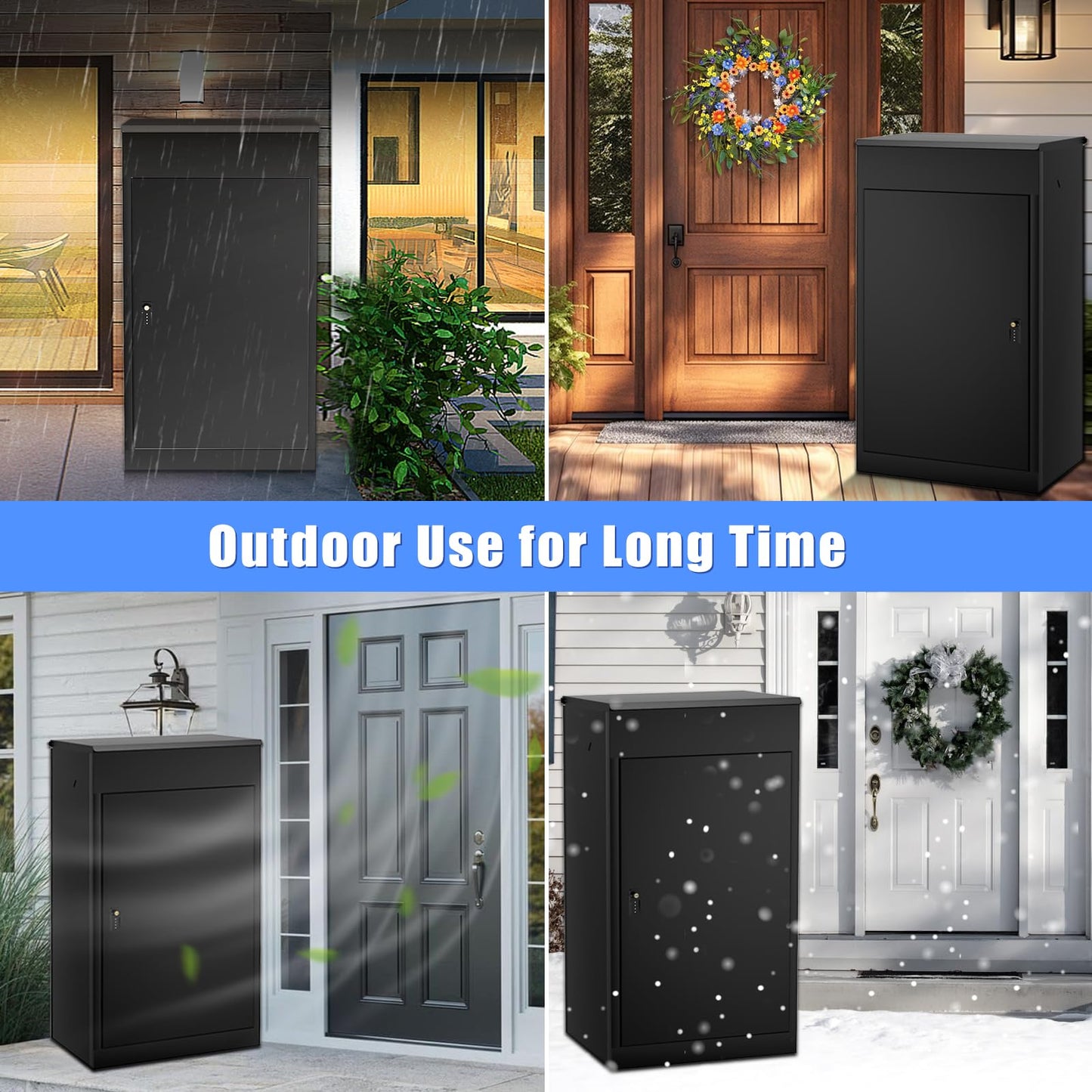 Large Package Delivery Boxes for Outside, 21.5"L X 17.7"W X 39.4"H Parcel Drop Boxes with Double Lock, Waterproof Anti-Theft Mailbox with Floor Spikes, Heavy-Duty Steel Secure Package Delivery Box