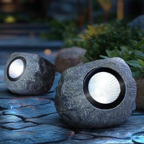 COZY-PAVILION Solar Garden Rock Lights Outdoor, 2 Pack Bright White Spotlights, Waterproof Led Solar Powerd Landscape Stone Lights for Pathway Walkway Yard Patio