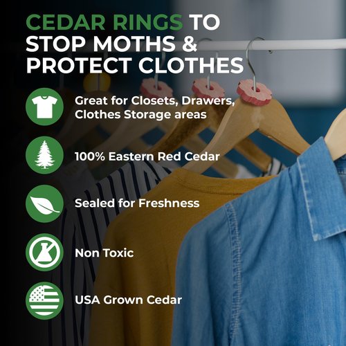 Professor Killamoth 30 Cedar Rings for Clothes Storage - Stop Clothes Damage - 30 Fresh Cedar Rings to Protect Your Clothes