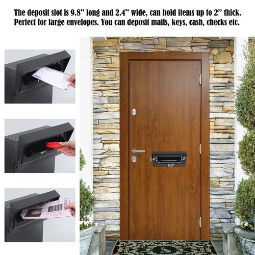 xydled Heavy Duty Mail Box with Key Lock, 15''x12''x6'', Locking Metal Mailbox Door Mounted, Through The Door Safe Locking Drop Box, Black