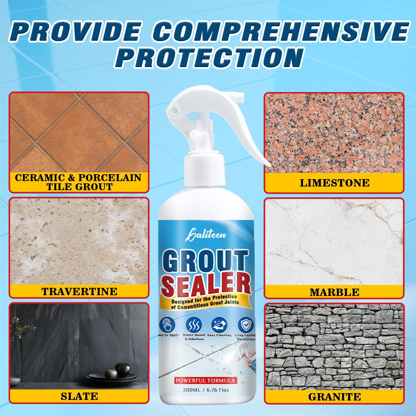 Auensten Grout Sealer, Waterproof Grout Sealant Spray, Long Lasting Clear Sealers for Shower Tile, Floors, Protect Marble, Ceramic & Granite Surface Grouts Cleaner