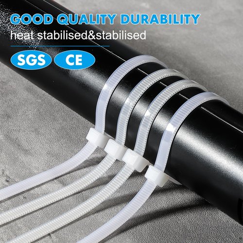REZOSY White Zip Ties 8 Inch 100 Pack Clear Tensile Strength 40 lbs UV Resistant Industrial Cable Ties Self Locking Zipties Wire Ties Wrap Indoor Outdoor Use for Fence Garage Camping