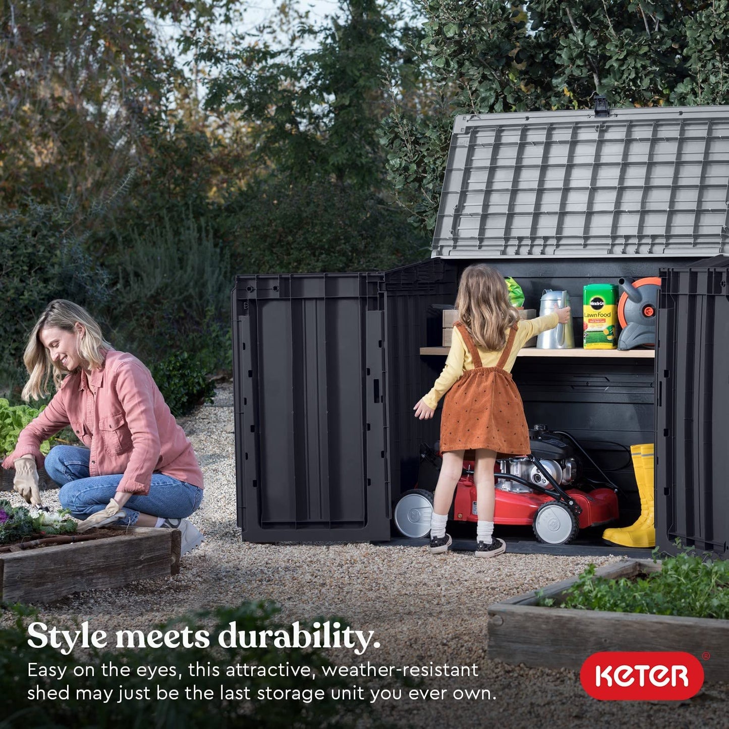 Keter Store-It-Out Prime 4.3 x 3.7 ft. Outdoor Resin Storage Shed with Easy Lift Hinges, Perfect for Yard Tools, Pool Floats and Garden Accessories, Black