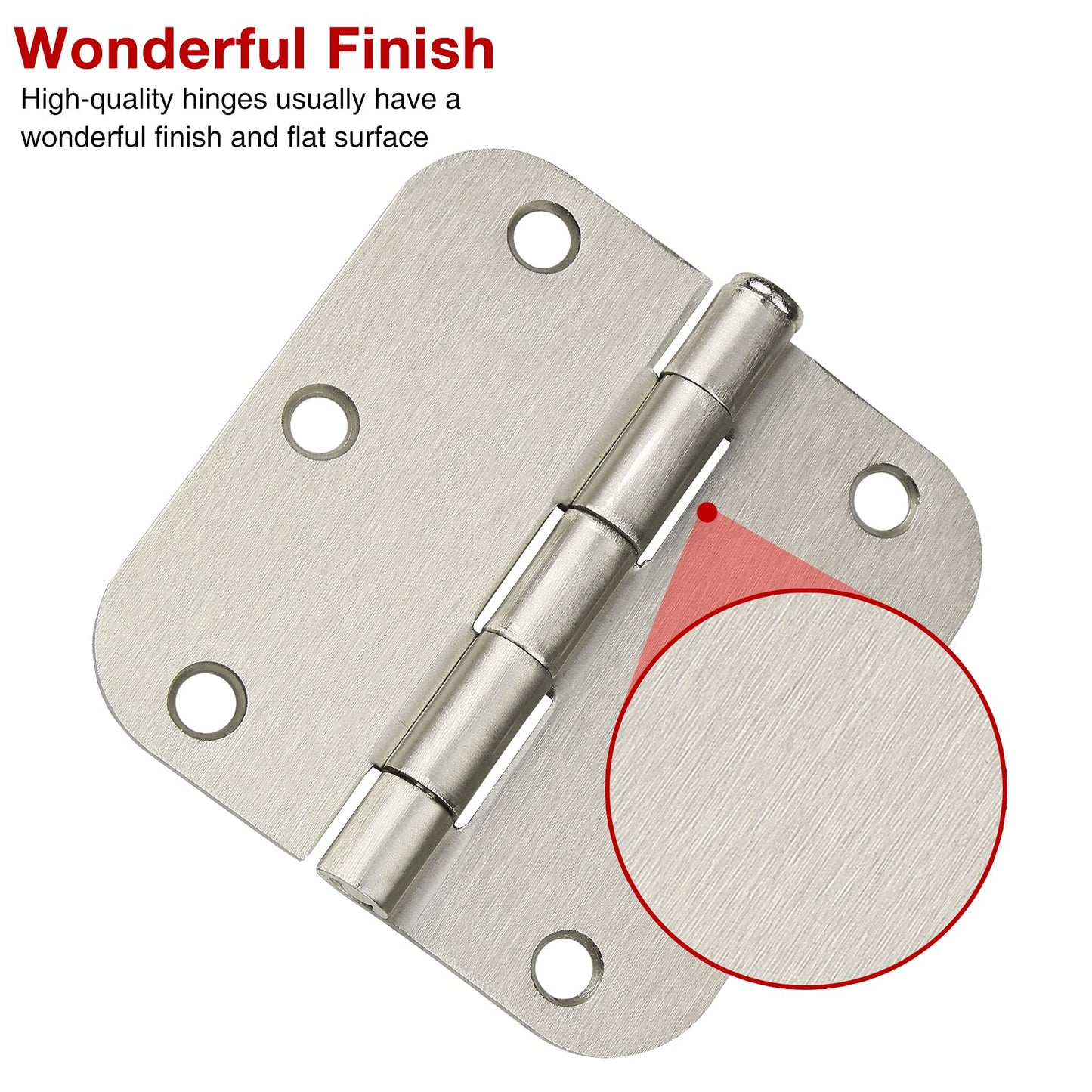 24 Pack Brushed Nickel Door Hinges 3.5 x 3 1/2 Inch Interior Rounded 5/8" Radius Corners Iron Bifold Silver Residential Satin Nickels Hinge for Doors Hardware Kit Office Bedroom Study Living Room