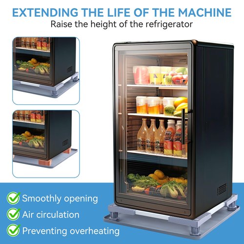 Mini Fridge Stand with Silicone Drip Tray, Universal Stand Base Adjustable Refrigerator Stand with 4 Strong Feet, 24''x 24'' Drain Pan, Suitable for Fridge, Washing Machine, Dryer, Wine Cabinet