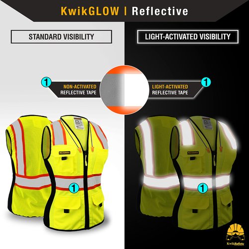 KwikSafety FIRST LADY Safety Vest for Women [SNUG-FIT] 9 Pockets, Class 2 Custom High Visibility Reflective ANSI OSHA Fitted Construction Work PPE/Yellow Small