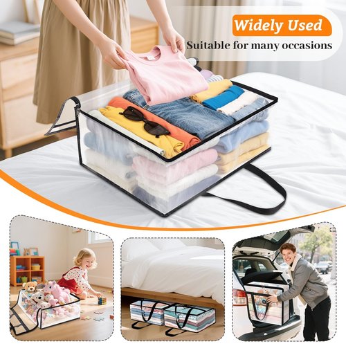 BlissTotes 4 Pack Clear Clothes Storage Bags, Under Bed Storage Containers, Foldable Blanket Storage Moving Bags with Sturdy Zipper and Handle for Clothing, Comforter, Bedding, Sheet (40L)