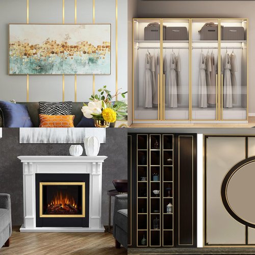 Gold Metalized Brushed Finish Molding Trim, Peel and Stick Strip for Mirror Frame, Wall, Fireplace and Home DIY Decoration (16.4 ft x 0.4 inch)