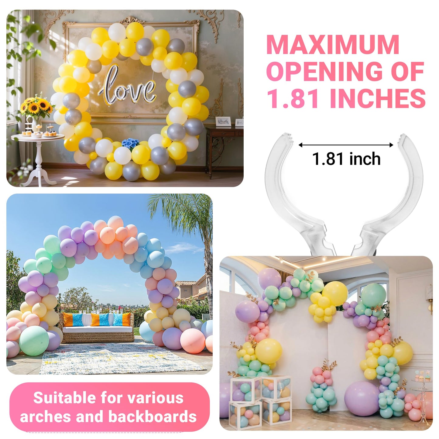 12 Pack Balloon Arch Clips - 3.5 Inch Clear Clips for Backdrop Stand - Transparent Spring Clamps for Balloon Arch - Strong Garland Hanging Clamps- Photography Accessories for Party, Wedding, Birthday