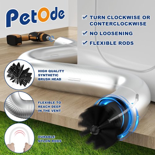 PetOde 32 Feet Dryer Vent Cleaner Kit, Enhanced Flexible Quick Snap Brush with Drill Attachment for Effective Cleaning, 360 Degree Rotation Without Loosening, Use with or Without a Power Drill