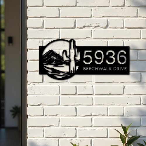 Custom Metal Cactus mountain scene wild life Metal Address Sign, House number, Outdoor Number Signage, Yard Sign Address Plate