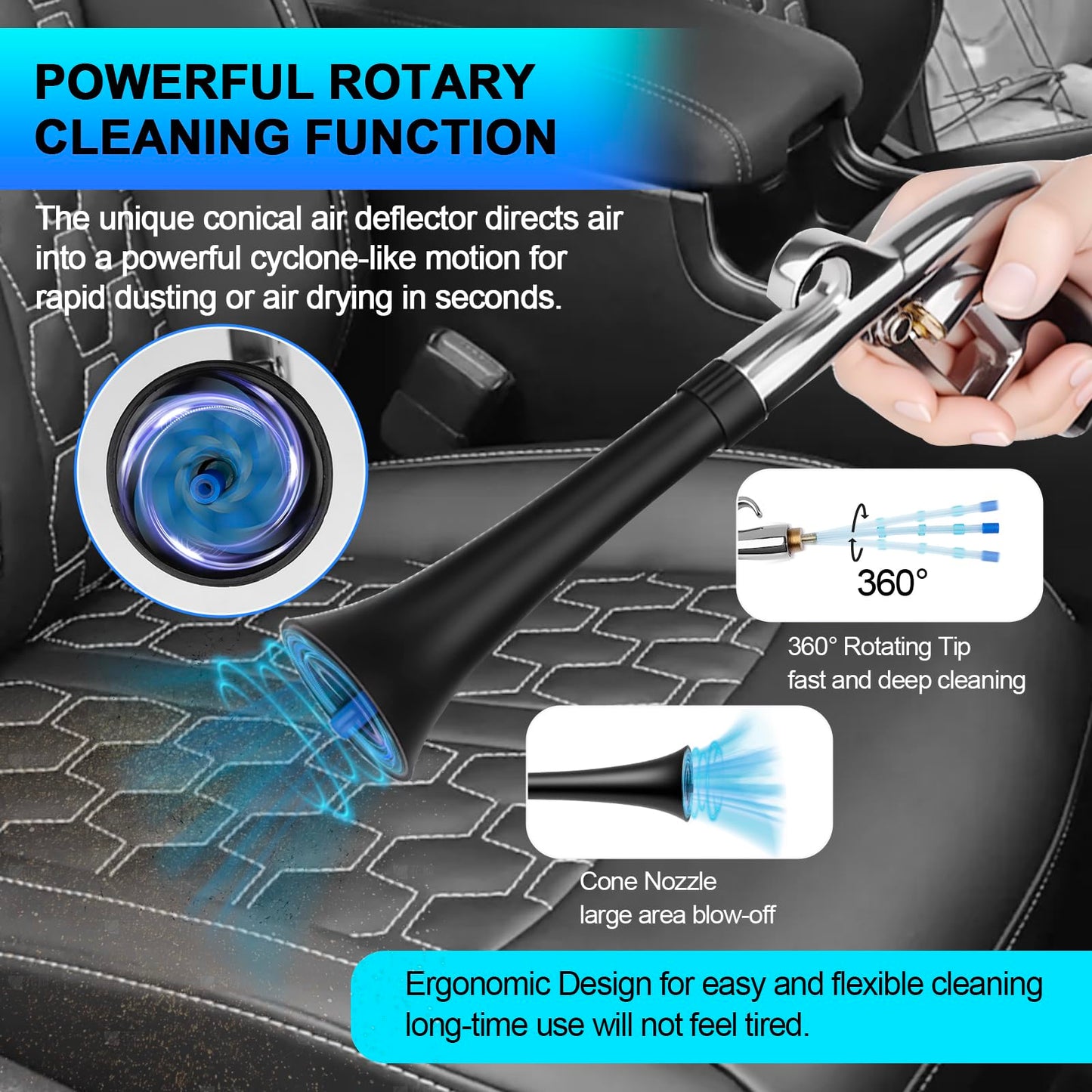 2 Nozzles Air Cleaning Gun, Dry Cleaning Gun Quickly Blasts Dust, Dirt and Grime from Surface, Dryer Air Blow Gun Works with Air Compressor, Car Detailing Tool for Interiors Exteriors Deeply Cleaning