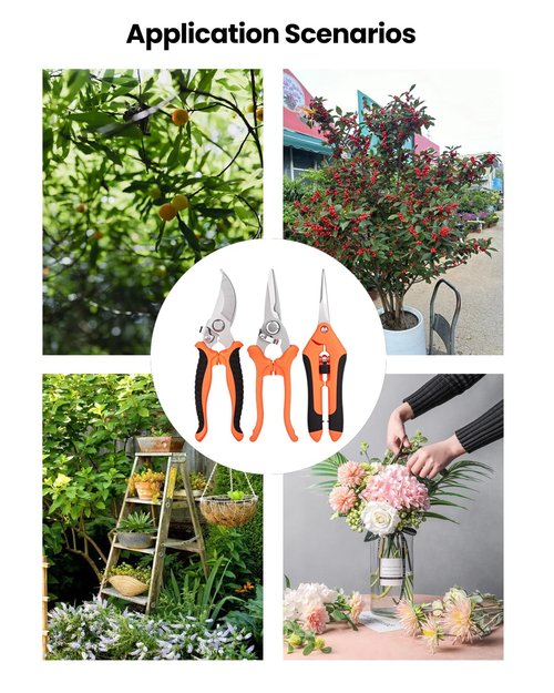 3 PCS Pruning Shears Set, Professional Garden Scissors with Stainless Steel Blades for Plants/Flowers/Small Branches, Orange
