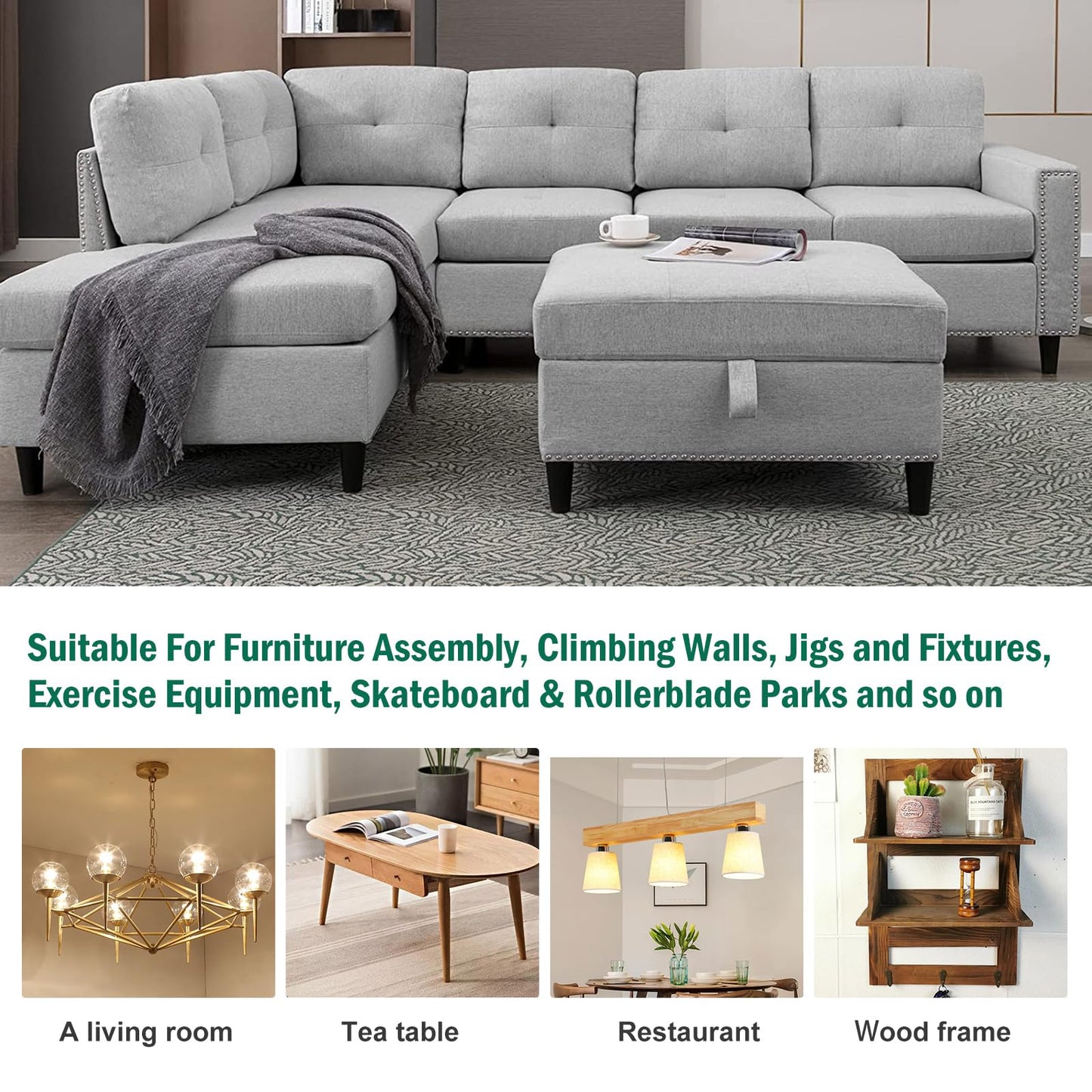 FoDau770 3/8"-16 Brad Hole T-Nut with Screws, Zinc Plated Carbon Steel 3-Hole T-Nuts, Insert Female Thread Mounting Fastener for Wood Furniture and DIY Project - 16 Set (64 Pieces)