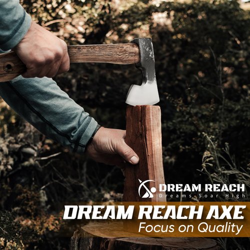Dream Reach 14.5"" Camping Hatchet with Sheath, Bushcraft Axe with Carbonized Handle, Hand Forged Carving Axe, Splitting Hatchet for Chopping Wood, Gardening, Black