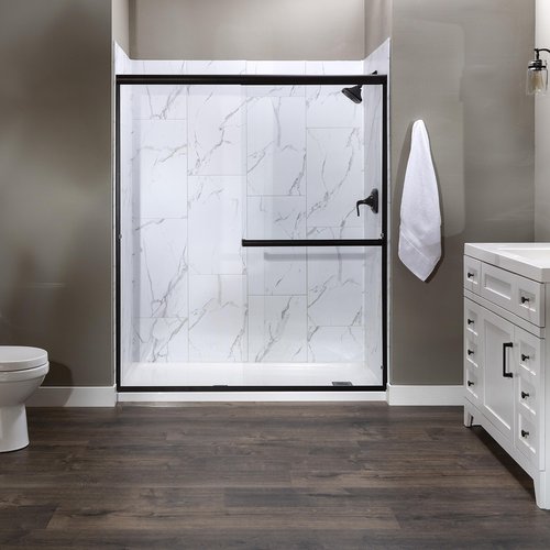 Palisade 25.6 in. x 14.8 in. Interlocking Vinyl Waterproof Wall/Backsplash Tiles for Kitchen or Bathroom in Carrara Marble (8 Pack)