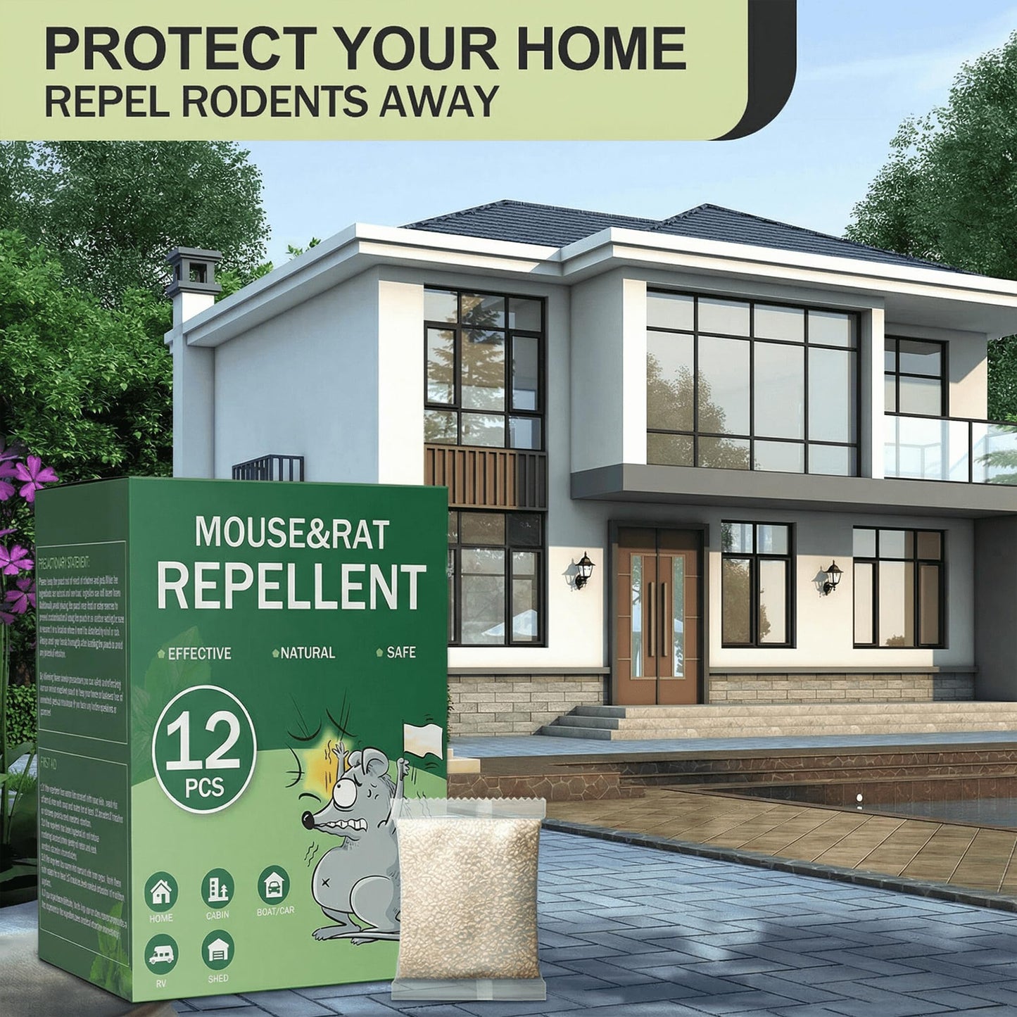 Mouse Repellent Pouches 12 Pack for House - Natural Peppermint Oil Rodent Control - Long-Lasting Plant-Powered Mice Deterrent for Kitchen, Storage, Car, RV, Basement & Shed, Safe for Family & Pets