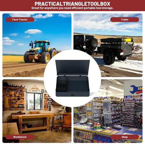Hymula Portable Weather-Resistant Triangle Steel Toolbox with Lock, 16-Gauge Multi-Tier SAE & Metric Chest, Pull-Out Drawer for Truck, 36.8"W x 17.5"D x 21.6"H