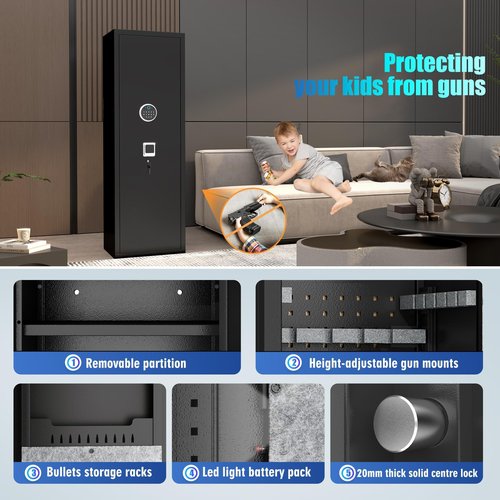 Hymnxemo Biometric Fireproof Gun Safe for 8-10 Firearms - Fingerprint Lock, No Assembly Steel Security Cabinet, Quick Access, Adjustable Shelves for Rifle Pistol Valuables Storage