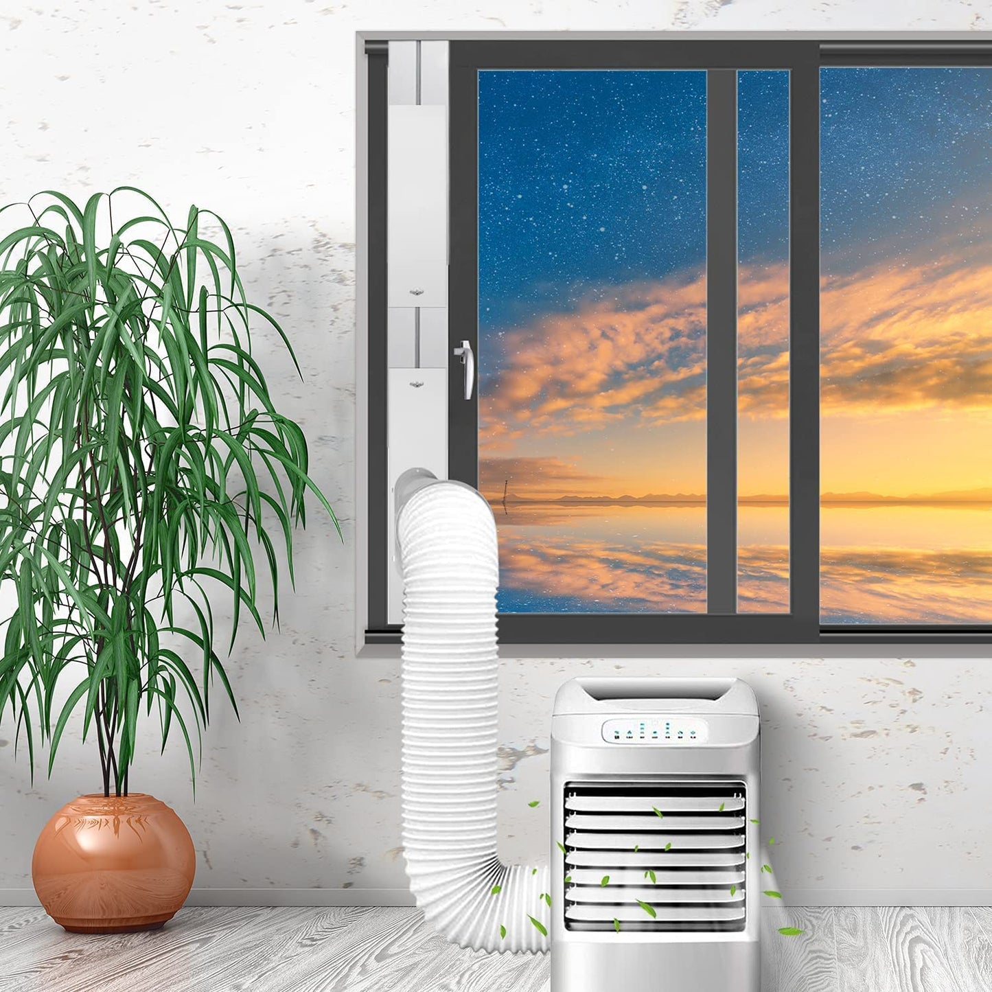 LEZIFU Portable Air Conditioner Kit with Hose, Adjustable Window Seal with 5.9 Inch Diameter 59" Length Hose for Vertical/Horizontal Window