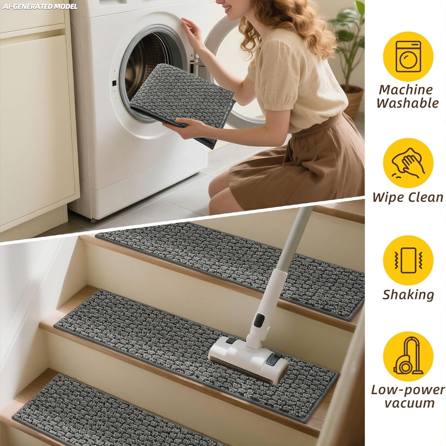JSEI Stair Treads for Wooden Steps Indoor, Non-Slip Washable Carpet Stair Treads with TPE Backing, Stair Step Mats for Wood Stairs, 14 Pack, 9" x 28", Light Grey