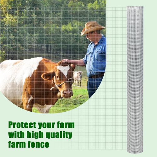 Hardware Cloth 1/4inch 48inx50ft 23 Gauge, Chicken Wire Fence, Galvanized Welded Cage Wire Mesh Roll Supports Poultry Netting Cage Yard Farm Garden Fence Animals Plants Protection, Silver