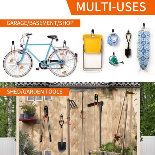 Dorisy Upgraded 16 Pack Garage Hooks – Heavy Duty Steel Wall Mount Storage Organizer with Anti-Slip Coating for Power Tools, Garden Equipment, Ladders, Hoses, Bikes, and More – Max Load 100 lbs