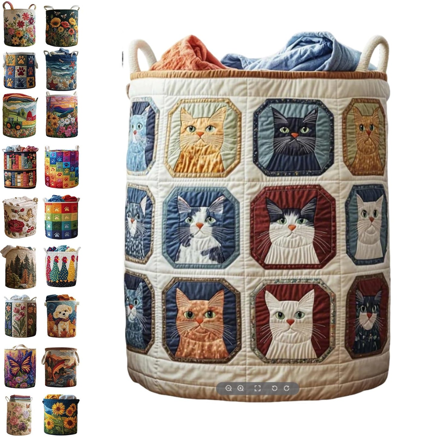Quilted Laundry Baskets, Large Floral Boho Fabric Storage Hamper with Handles, Collapsible Soft Clothes Organizer Tote for Nursery House Styling, Portable Bedroom Washing Container