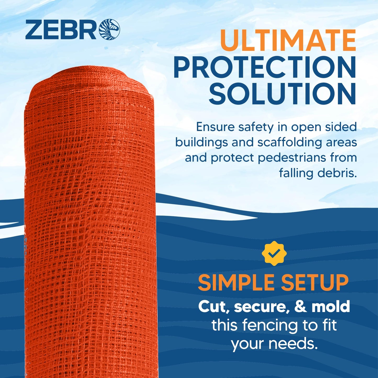 Fire Retardant Debris Safety Netting (4' x 150' - Orange) - High Visibility Construction & Scaffolding & Railing & Elevator Netting for Enhanced Safety - Construction Fencing