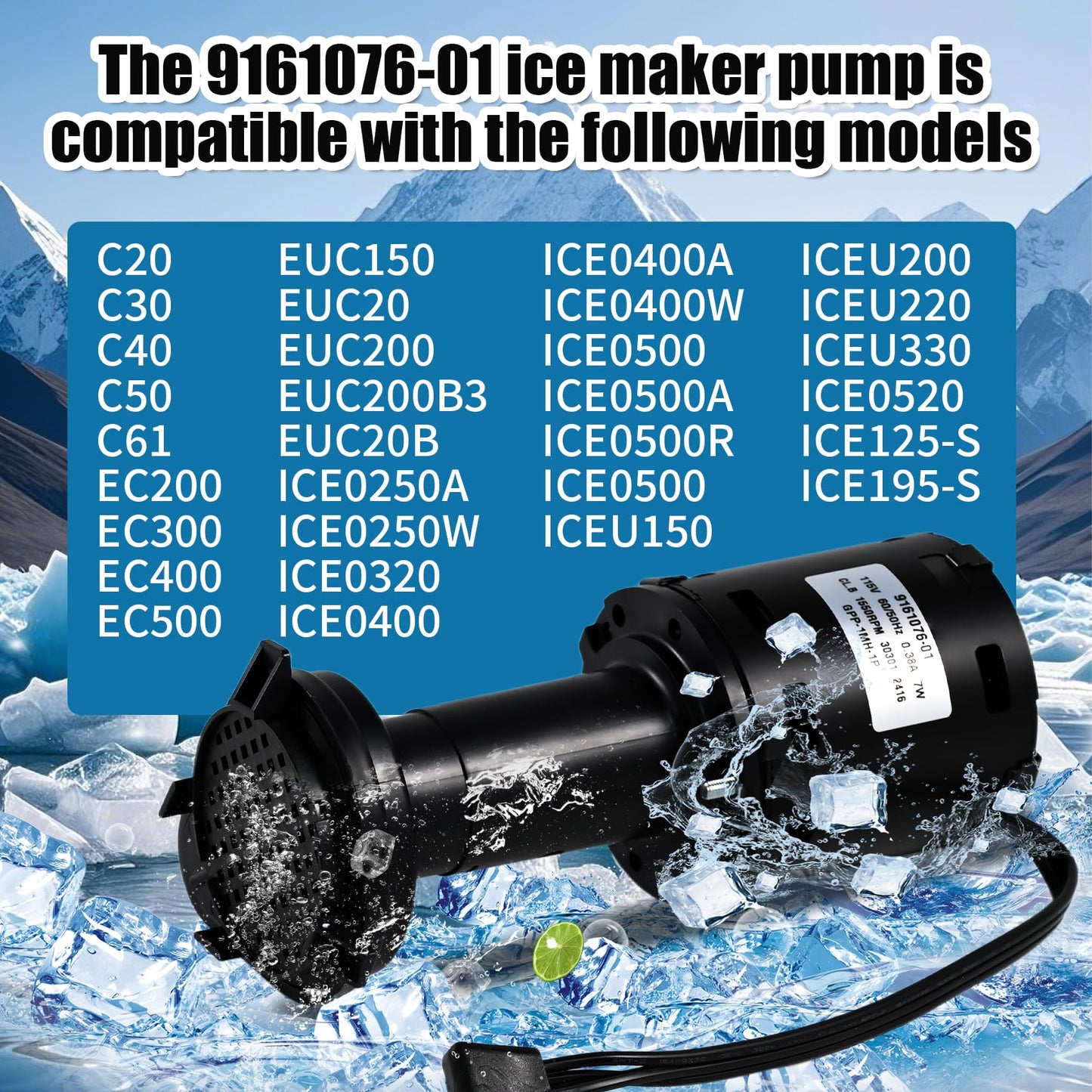 9161076-01 Ice Machine Pump Motor Compatible with Ice O Matic 120V C20, C30, C40, C50, C60 and More,Replace 803338 etc