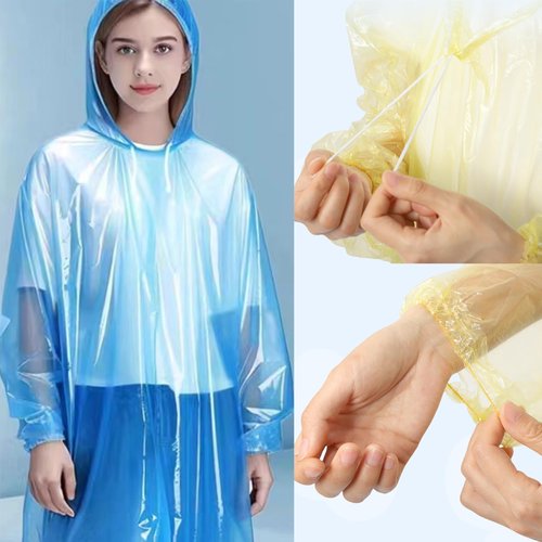 DIELLY 6 Pack Disposable Rain Ponchos Family Pack， Emergency Waterproof Clear Ponchos，with Hood Disposable Raincoat，Clear Kids Ponchos, Individually Wrapped (6S)