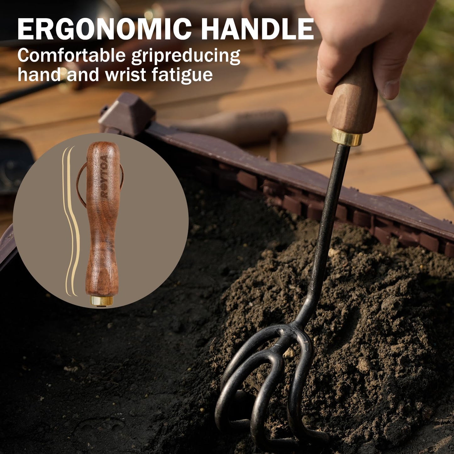 Gardening Tools Hand Rake, Stainless Steel Cultivator for Digging, Aerating Soil, and Weeding, Heavy Duty Garden Tool with Hanging Hole,Gardening Gifts for Women/Men