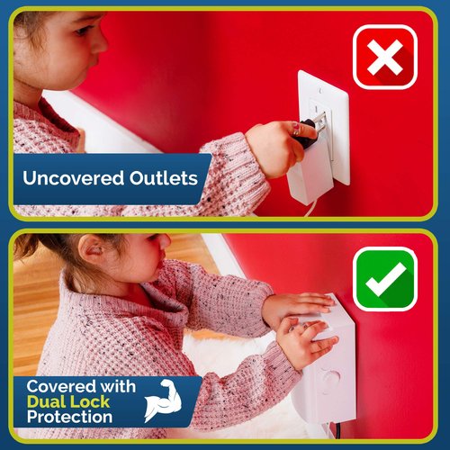 Baby Safety Outlet Cover Box (2 Pack) Double Lock for Much Better Toddler Proofing, Easier Operation, Simple 3 Step Install with Included Screws. Provides Extra Space Inside for Plugs (2 Pack, White)