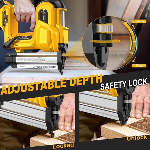 SILVEL 18 Gauge Cordless Brad Nailer, 2 in 1 Cordless Nail Gun/Electric Stapler, 2 * 4.0Ah Battery Powered Nail Gun, Fast Charging for Woodworking,Home Improvement, YELLOW