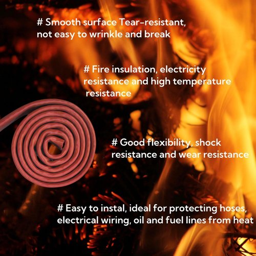 1.57"(40mm) ID Heat Shielded Fire Thermo Armor Fire Sleeve Silicone Coated Fiberglass for Automotive Hose Lines & Electrical Wiring Red, 5 feet
