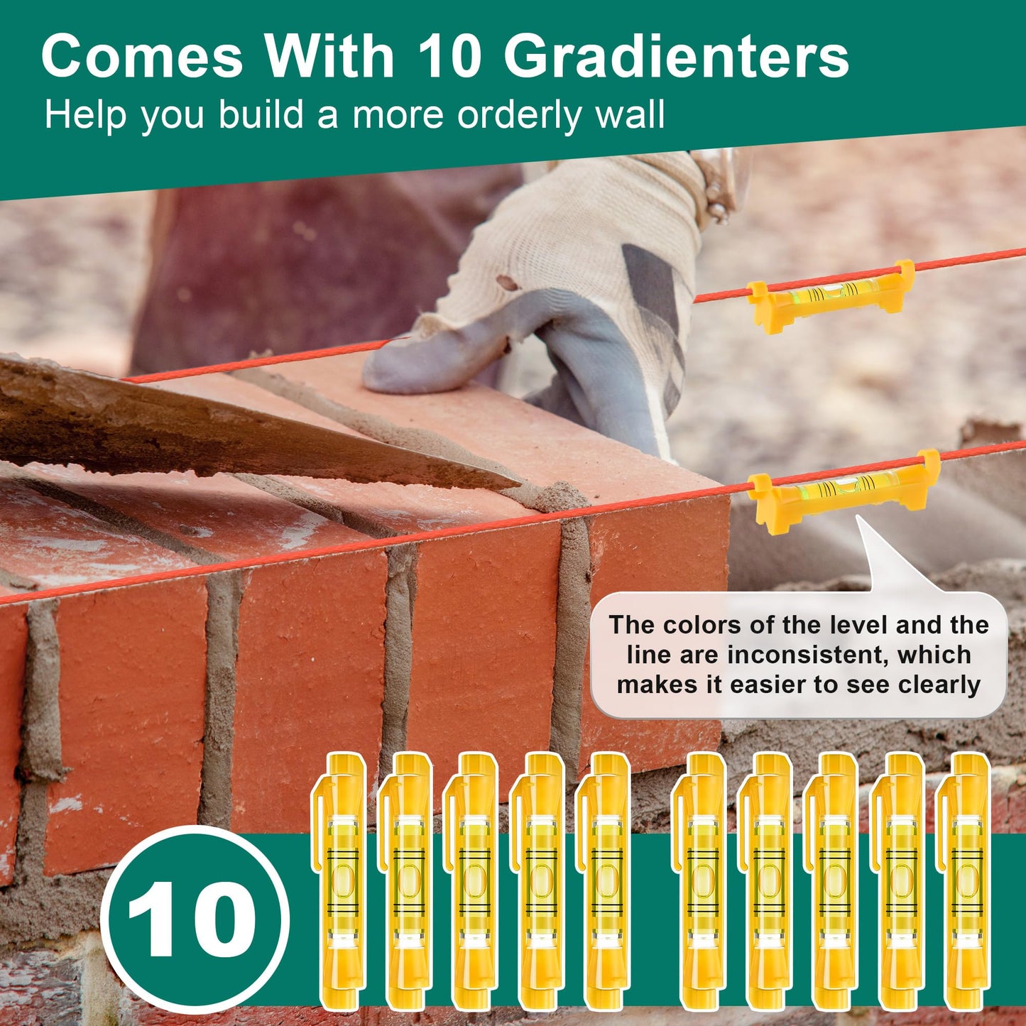 2 Pack Mason Line with Handle, Twisted 540 FT #18 Reloadable Reel with 10 Levels, Braided Nylon Construction String Line for Gardening, Masonry Tools, Surveying, Kite Twine String or DIY(Orange)