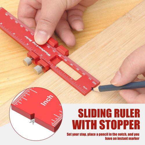 3PCS Woodworking Precision Ruler Set 6 8 12 Inch Procision Marking Ruler with Slide Stop Aluminum Rule for Pocket Marking Measuring